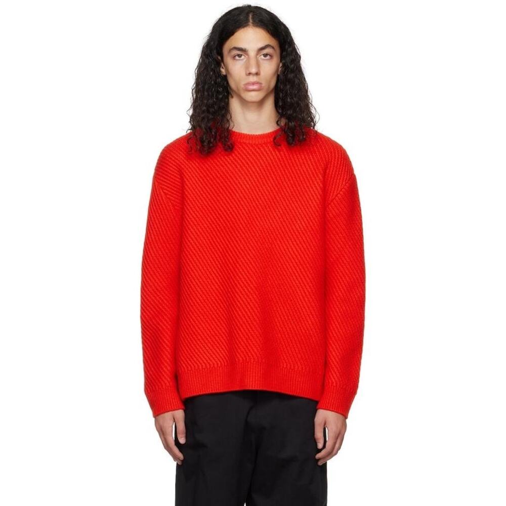 SOLID HOMME DIAGONAL Wool SWEATER RED Size IT 46 Minimalist Luxe